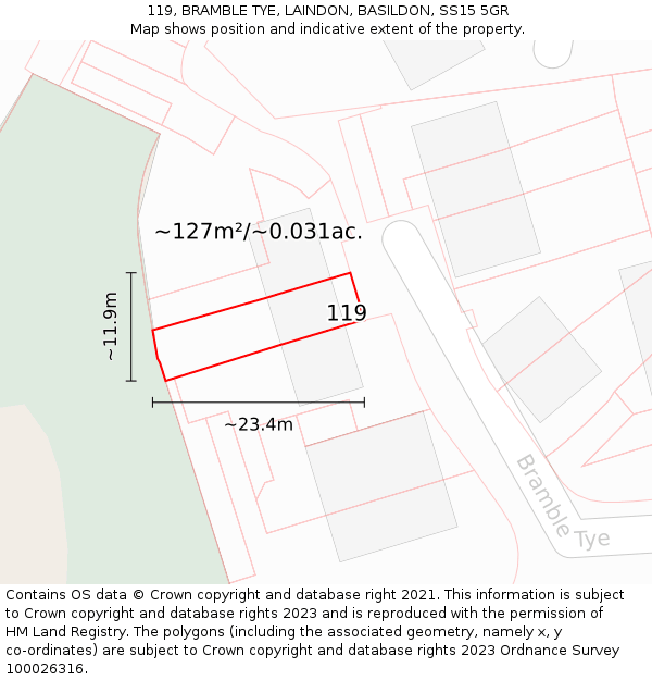 119, BRAMBLE TYE, LAINDON, BASILDON, SS15 5GR: Plot and title map