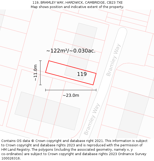 119, BRAMLEY WAY, HARDWICK, CAMBRIDGE, CB23 7XE: Plot and title map