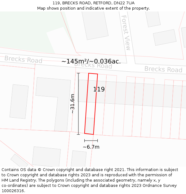 119, BRECKS ROAD, RETFORD, DN22 7UA: Plot and title map