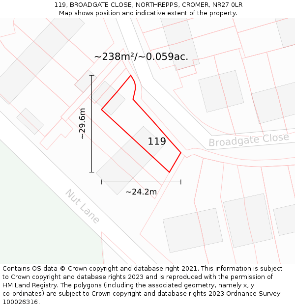 119, BROADGATE CLOSE, NORTHREPPS, CROMER, NR27 0LR: Plot and title map