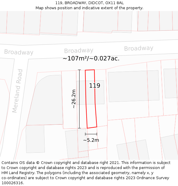 119, BROADWAY, DIDCOT, OX11 8AL: Plot and title map