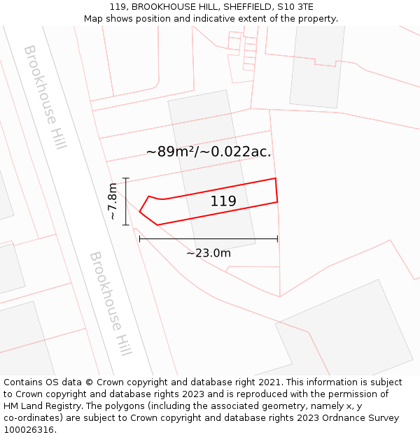 119, BROOKHOUSE HILL, SHEFFIELD, S10 3TE: Plot and title map