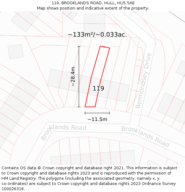119, BROOKLANDS ROAD, HULL, HU5 5AE: Plot and title map