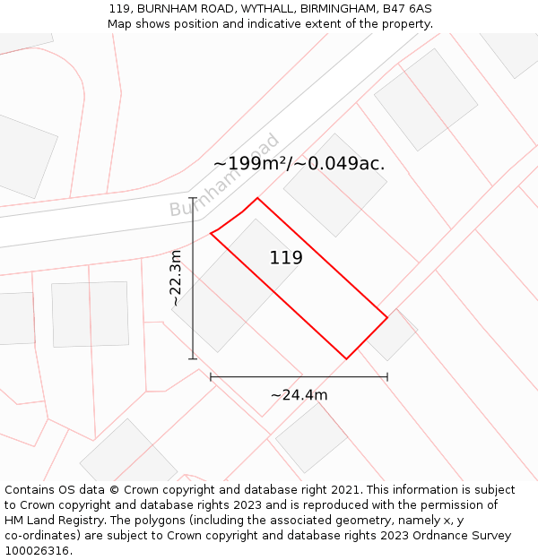 119, BURNHAM ROAD, WYTHALL, BIRMINGHAM, B47 6AS: Plot and title map
