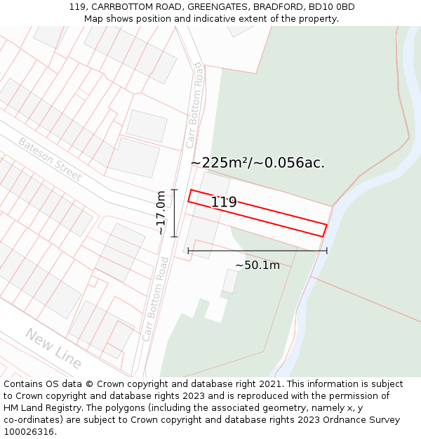 119, CARRBOTTOM ROAD, GREENGATES, BRADFORD, BD10 0BD: Plot and title map