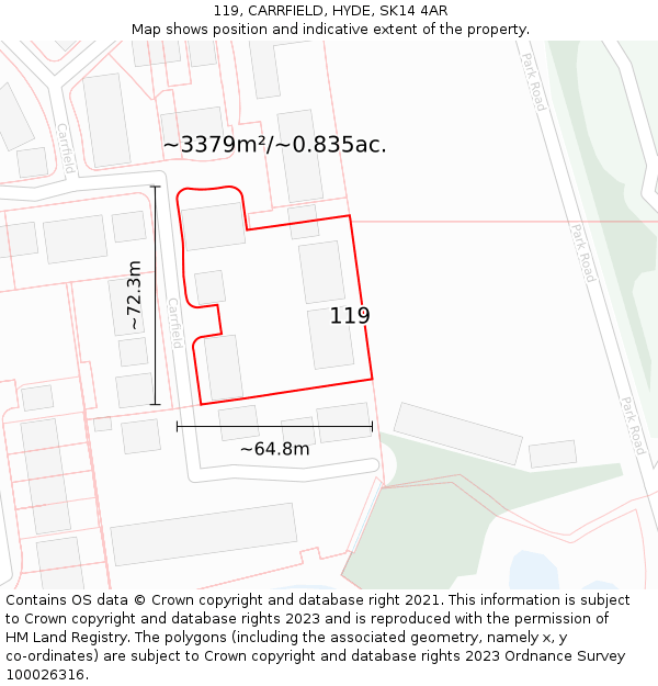 119, CARRFIELD, HYDE, SK14 4AR: Plot and title map