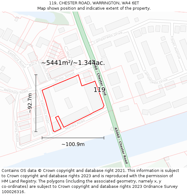 119, CHESTER ROAD, WARRINGTON, WA4 6ET: Plot and title map