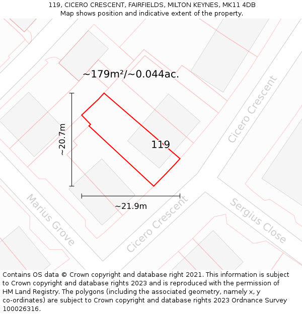 119, CICERO CRESCENT, FAIRFIELDS, MILTON KEYNES, MK11 4DB: Plot and title map