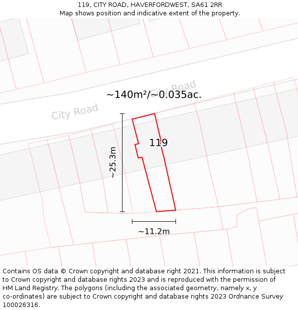 119, CITY ROAD, HAVERFORDWEST, SA61 2RR: Plot and title map
