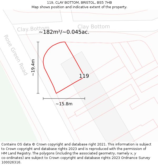 119, CLAY BOTTOM, BRISTOL, BS5 7HB: Plot and title map
