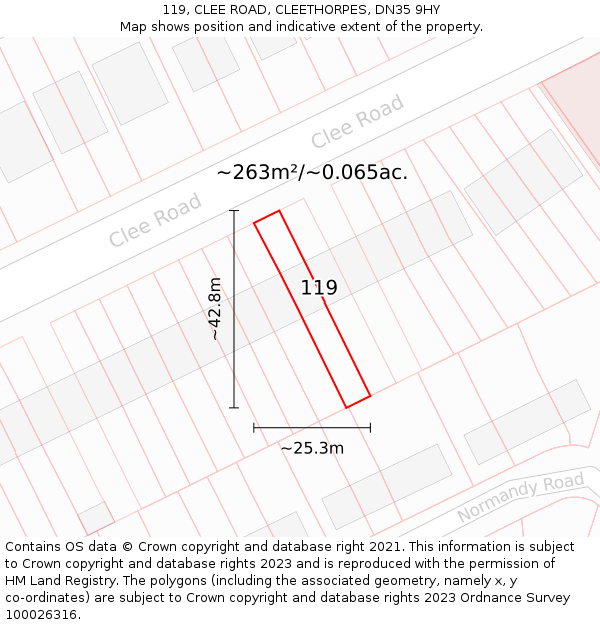 119, CLEE ROAD, CLEETHORPES, DN35 9HY: Plot and title map