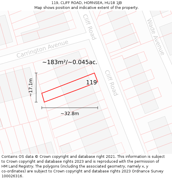 119, CLIFF ROAD, HORNSEA, HU18 1JB: Plot and title map
