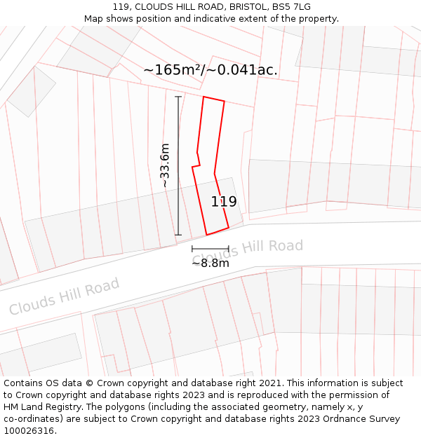 119, CLOUDS HILL ROAD, BRISTOL, BS5 7LG: Plot and title map