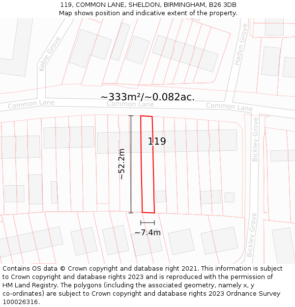 119, COMMON LANE, SHELDON, BIRMINGHAM, B26 3DB: Plot and title map