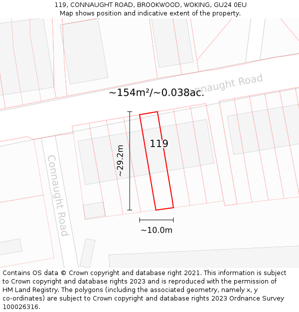 119, CONNAUGHT ROAD, BROOKWOOD, WOKING, GU24 0EU: Plot and title map