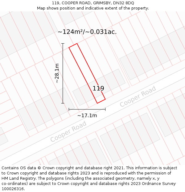 119, COOPER ROAD, GRIMSBY, DN32 8DQ: Plot and title map