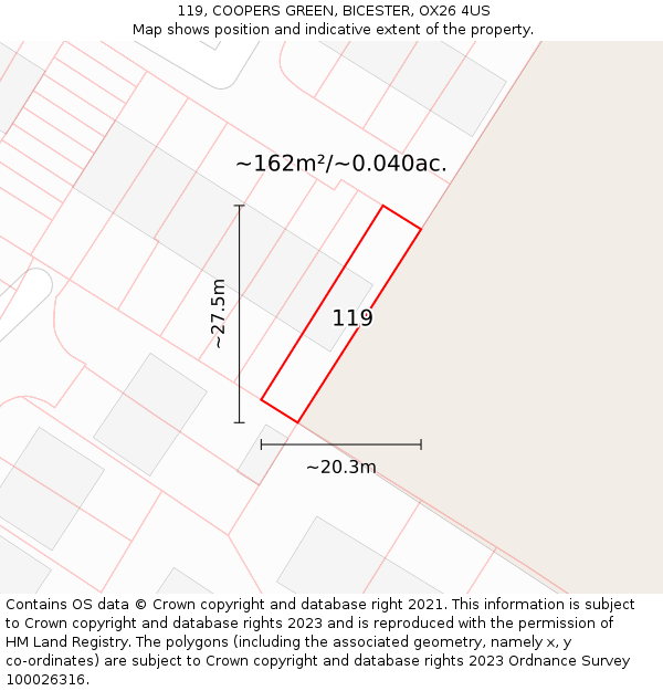 119, COOPERS GREEN, BICESTER, OX26 4US: Plot and title map