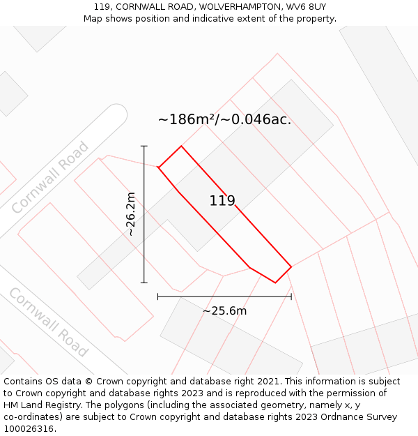 119, CORNWALL ROAD, WOLVERHAMPTON, WV6 8UY: Plot and title map