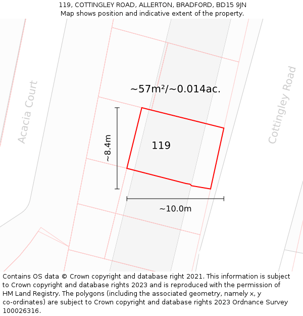119, COTTINGLEY ROAD, ALLERTON, BRADFORD, BD15 9JN: Plot and title map