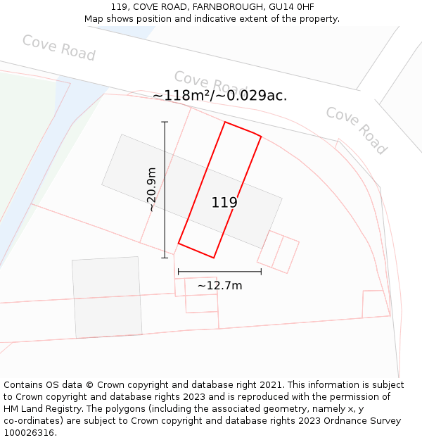 119, COVE ROAD, FARNBOROUGH, GU14 0HF: Plot and title map