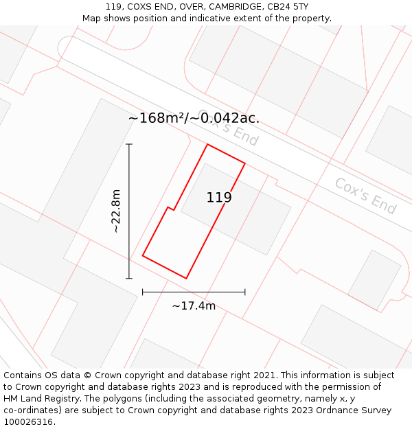 119, COXS END, OVER, CAMBRIDGE, CB24 5TY: Plot and title map