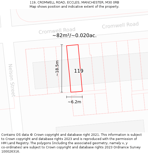 119, CROMWELL ROAD, ECCLES, MANCHESTER, M30 0RB: Plot and title map