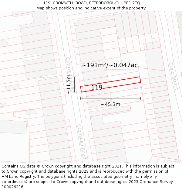 119, CROMWELL ROAD, PETERBOROUGH, PE1 2EQ: Plot and title map