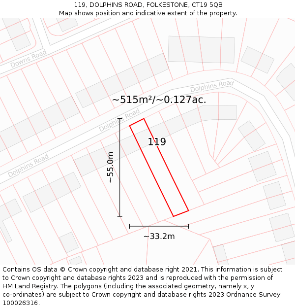 119, DOLPHINS ROAD, FOLKESTONE, CT19 5QB: Plot and title map