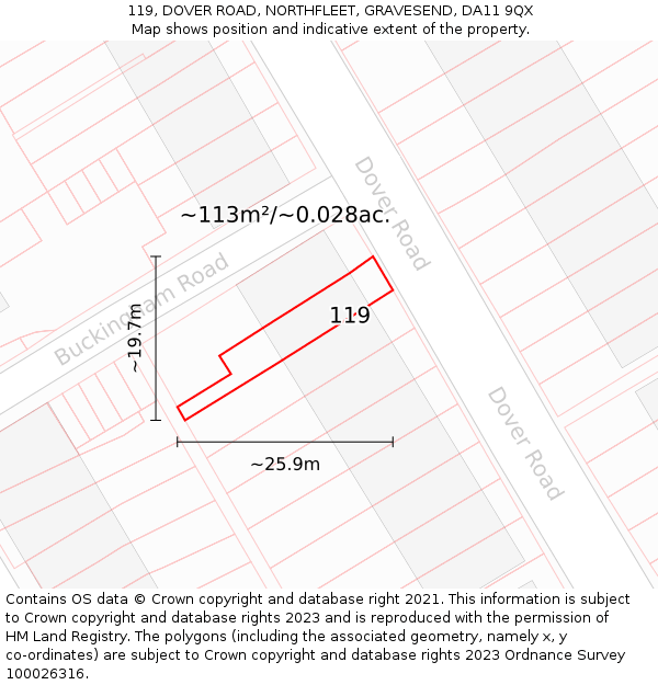 119, DOVER ROAD, NORTHFLEET, GRAVESEND, DA11 9QX: Plot and title map