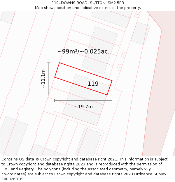 119, DOWNS ROAD, SUTTON, SM2 5PR: Plot and title map