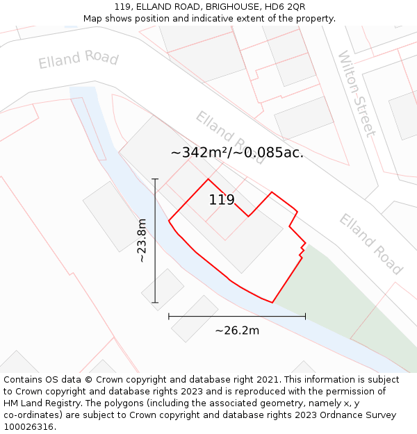 119, ELLAND ROAD, BRIGHOUSE, HD6 2QR: Plot and title map