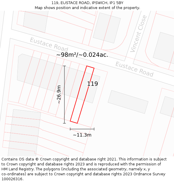 119, EUSTACE ROAD, IPSWICH, IP1 5BY: Plot and title map