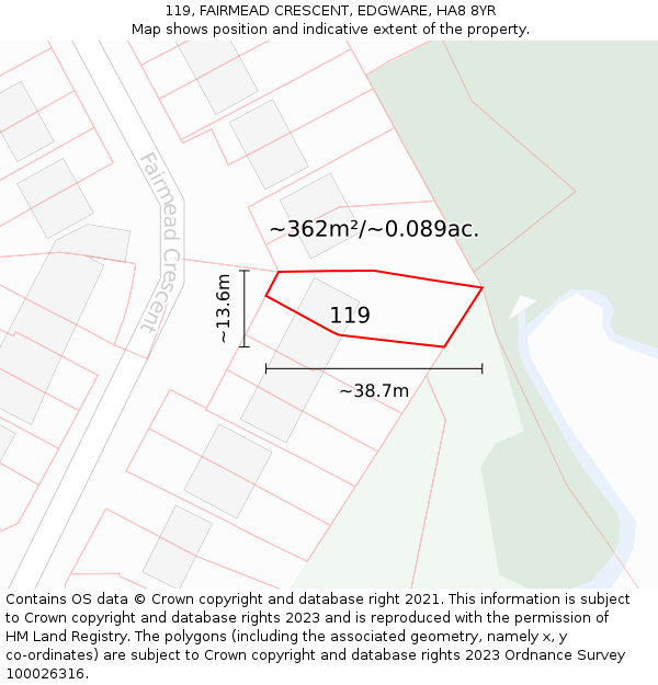 119, FAIRMEAD CRESCENT, EDGWARE, HA8 8YR: Plot and title map