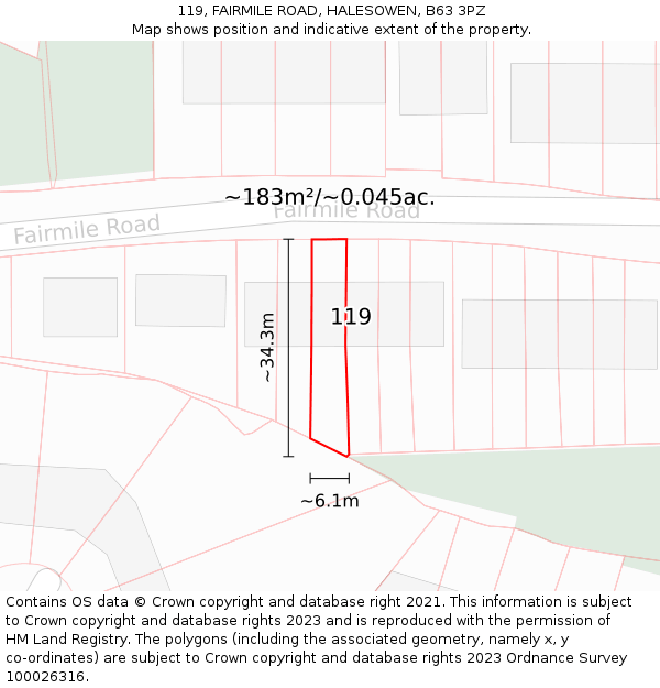 119, FAIRMILE ROAD, HALESOWEN, B63 3PZ: Plot and title map