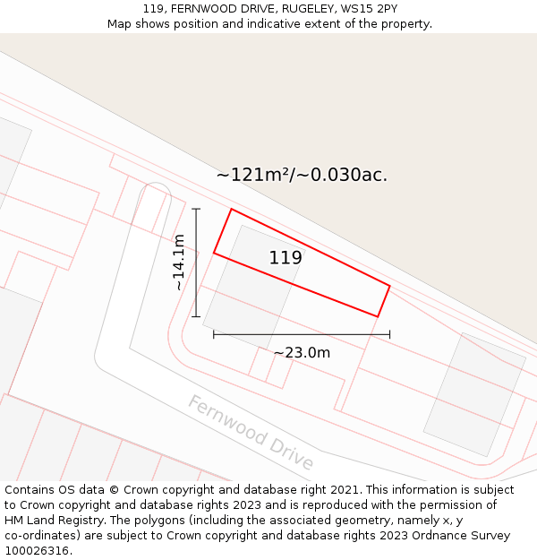 119, FERNWOOD DRIVE, RUGELEY, WS15 2PY: Plot and title map