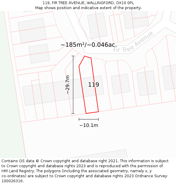 119, FIR TREE AVENUE, WALLINGFORD, OX10 0PL: Plot and title map