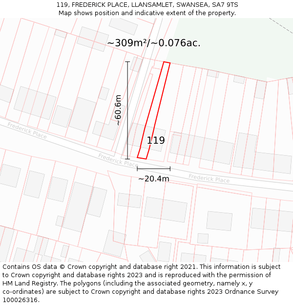 119, FREDERICK PLACE, LLANSAMLET, SWANSEA, SA7 9TS: Plot and title map