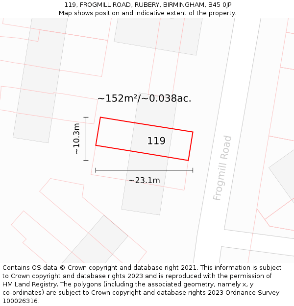 119, FROGMILL ROAD, RUBERY, BIRMINGHAM, B45 0JP: Plot and title map