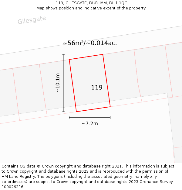 119, GILESGATE, DURHAM, DH1 1QG: Plot and title map