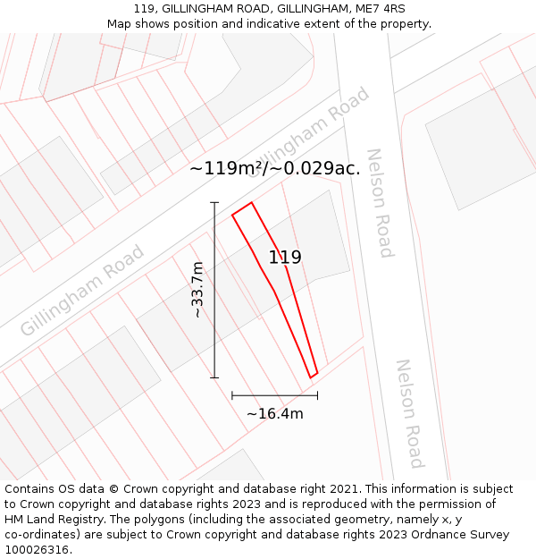 119, GILLINGHAM ROAD, GILLINGHAM, ME7 4RS: Plot and title map