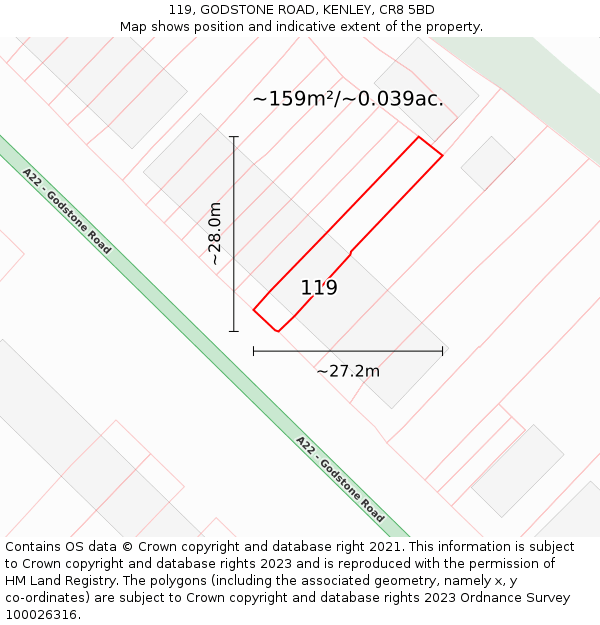 119, GODSTONE ROAD, KENLEY, CR8 5BD: Plot and title map