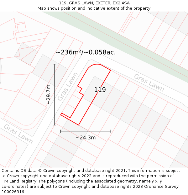 119, GRAS LAWN, EXETER, EX2 4SA: Plot and title map