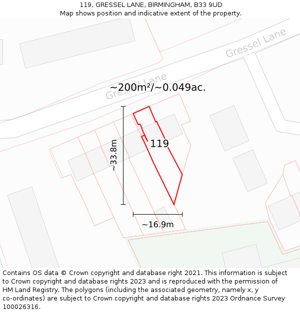 119, GRESSEL LANE, BIRMINGHAM, B33 9UD: Plot and title map
