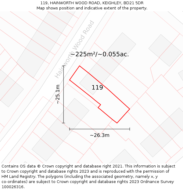 119, HAINWORTH WOOD ROAD, KEIGHLEY, BD21 5DR: Plot and title map