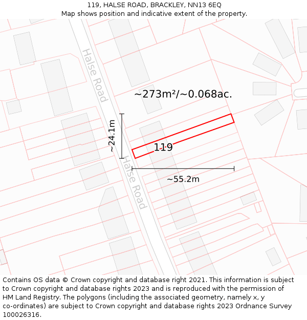 119, HALSE ROAD, BRACKLEY, NN13 6EQ: Plot and title map