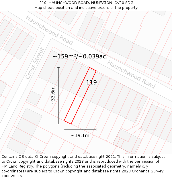119, HAUNCHWOOD ROAD, NUNEATON, CV10 8DG: Plot and title map