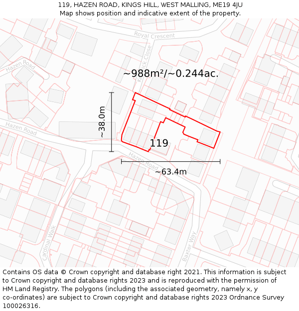 119, HAZEN ROAD, KINGS HILL, WEST MALLING, ME19 4JU: Plot and title map