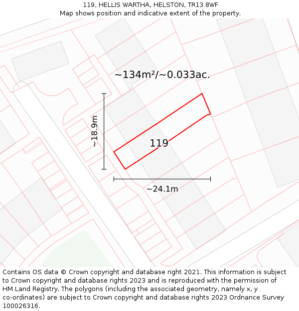 119, HELLIS WARTHA, HELSTON, TR13 8WF: Plot and title map