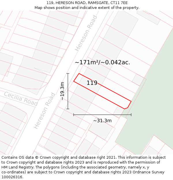 119, HERESON ROAD, RAMSGATE, CT11 7EE: Plot and title map