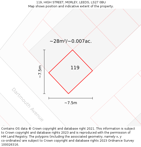 119, HIGH STREET, MORLEY, LEEDS, LS27 0BU: Plot and title map